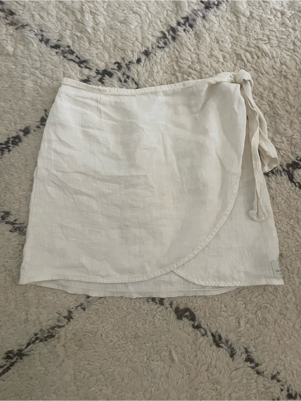 Cream Linen Wrap Mini Skirt with Side Tie